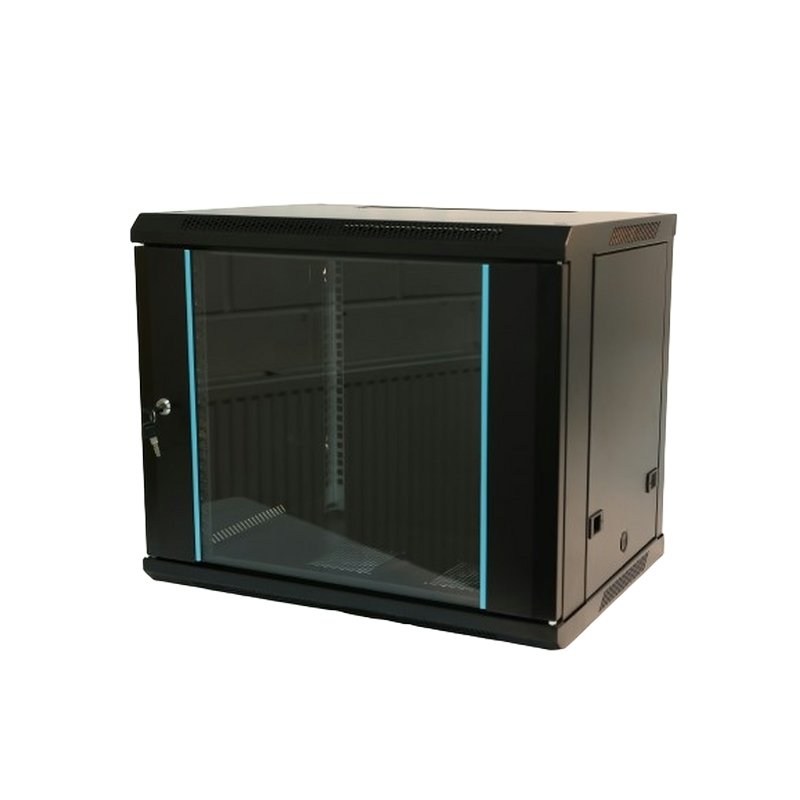 Cabinet 4U-350 Black Flat Knock down construction wall cabine, (unassembled) 60Kg payload, Glass front