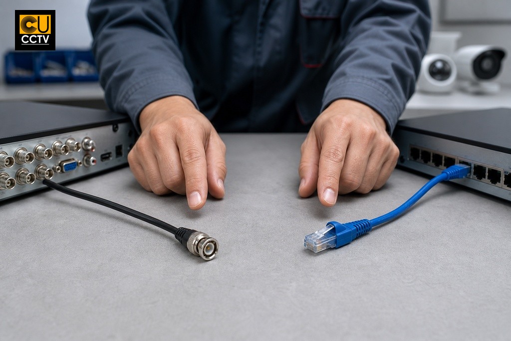 Coaxial BNC cable versus ethernet RJ45 cable comparison for IP NVR and analogue DVR CCTV systems