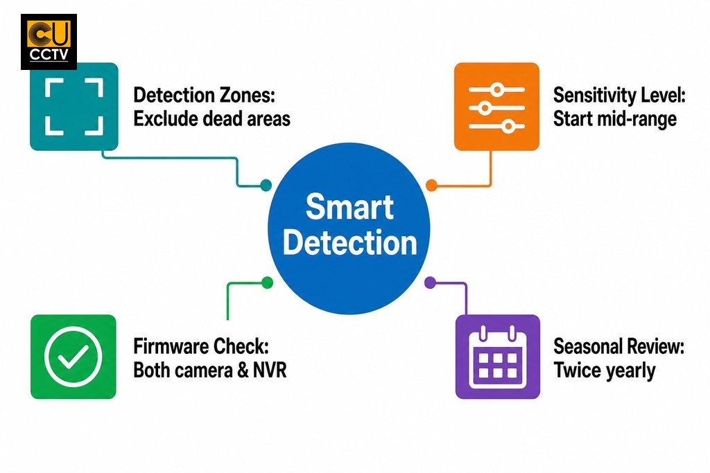 Key Dahua motion detection settings to reduce false alerts: SMD, detection zones, sensitivity, firmware, and seasonal review.