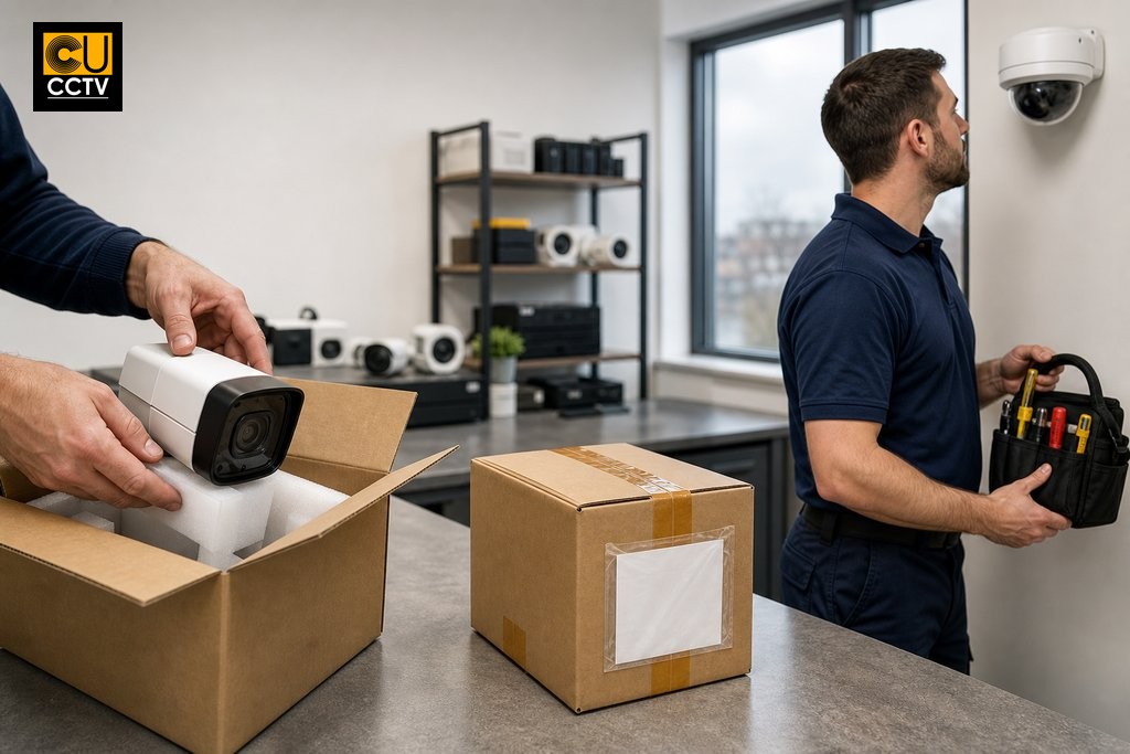 CCTV camera return to base shipping, advance replacement unit, and on-site engineer comparison in commercial office