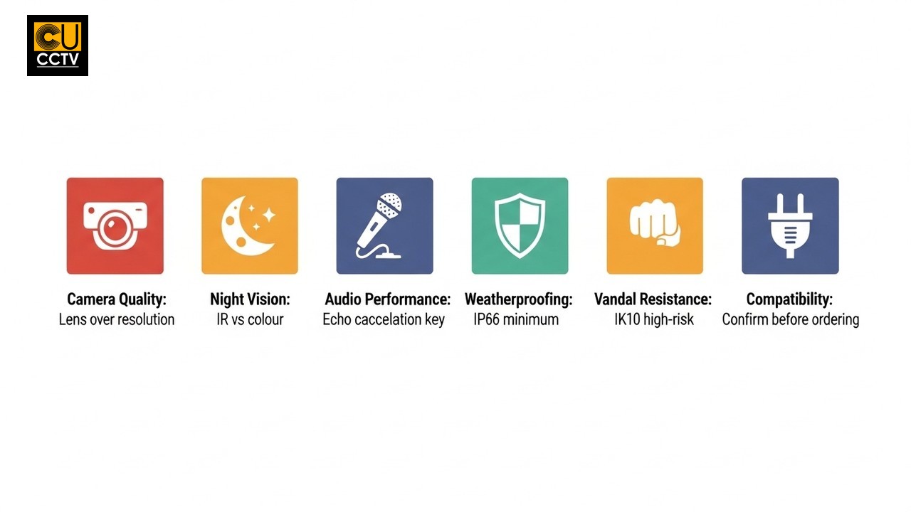Key video door station features for trade installers: camera quality, night vision, audio, weatherproofing, vandal resistance